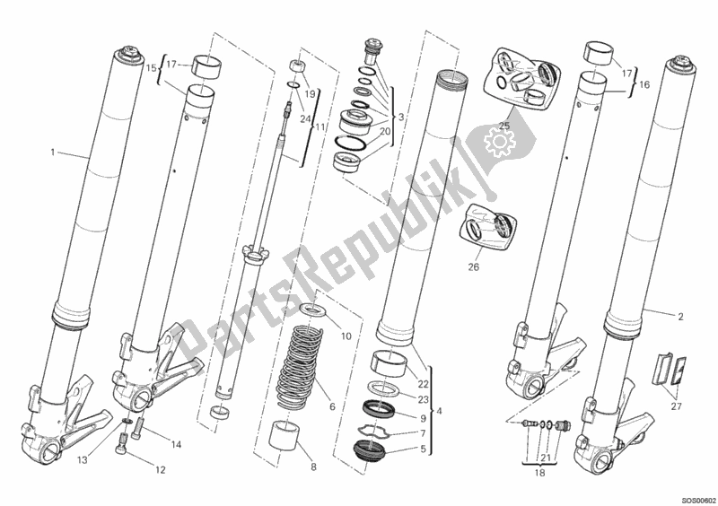Toutes les pièces pour le Fourche Avant du Ducati Streetfighter 848 USA 2012